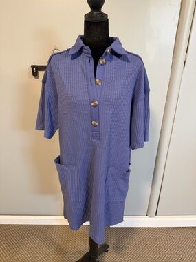 Zenana Waffle Knit Dress | Small | NWOT | Collared Blue Purple Oversized